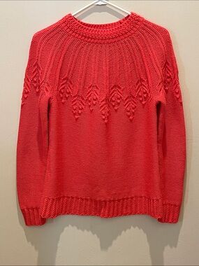 Talbots Coral-Red Textured Yoke Crewneck Sweater